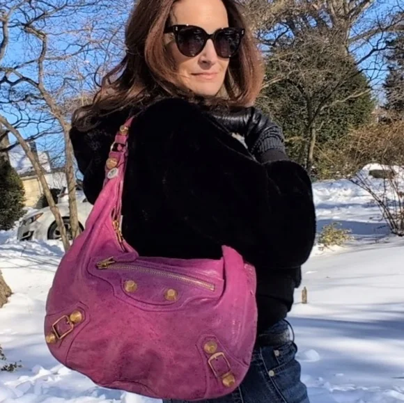 RARE Balenciaga Lambskin Motocross Giant 21 Day Hobo Bag in Lavender - Picture 2 of 16